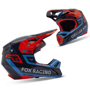 Casque de motocross fox orange et bleu V1 Race Spec