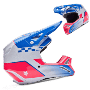 Casque cross fox Blanc bleu et rose