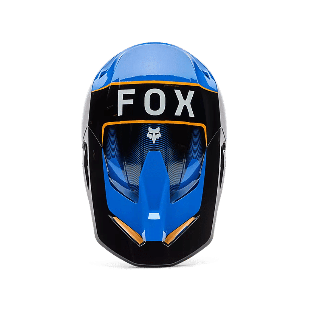 casque motocross fox V1 bleu et jaune