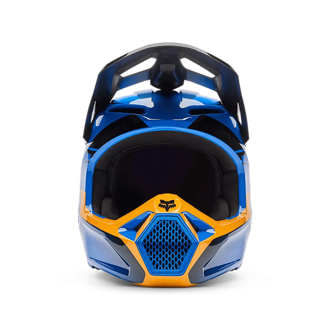 casque motocross fox V1 jaune et bleu