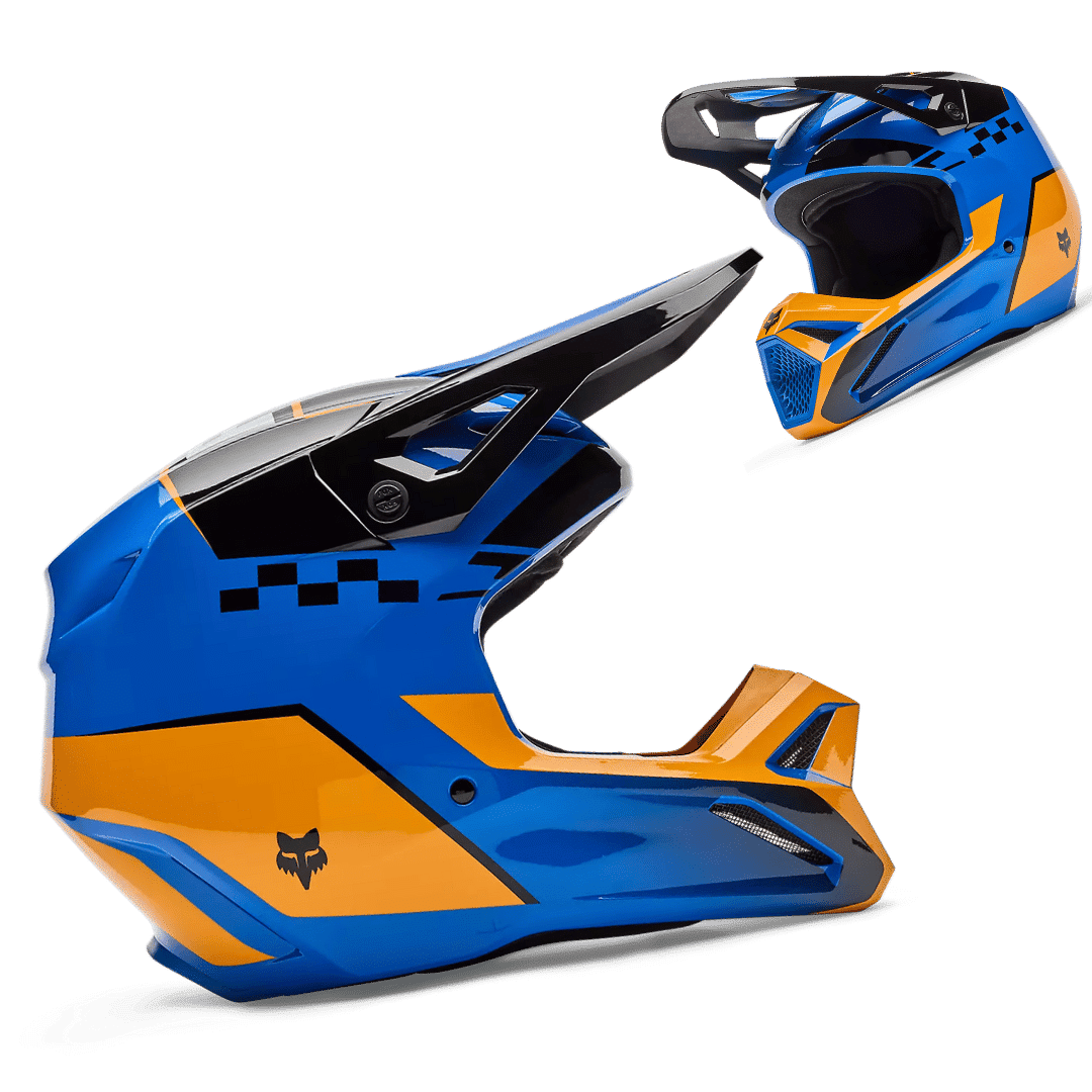 casque motocross fox bleu jaune V1